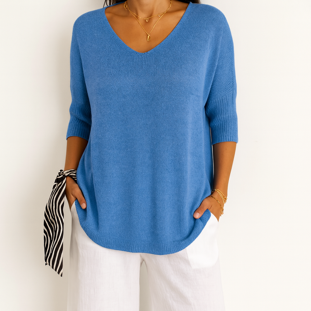 Sara - Plain Knit V-Neck Top