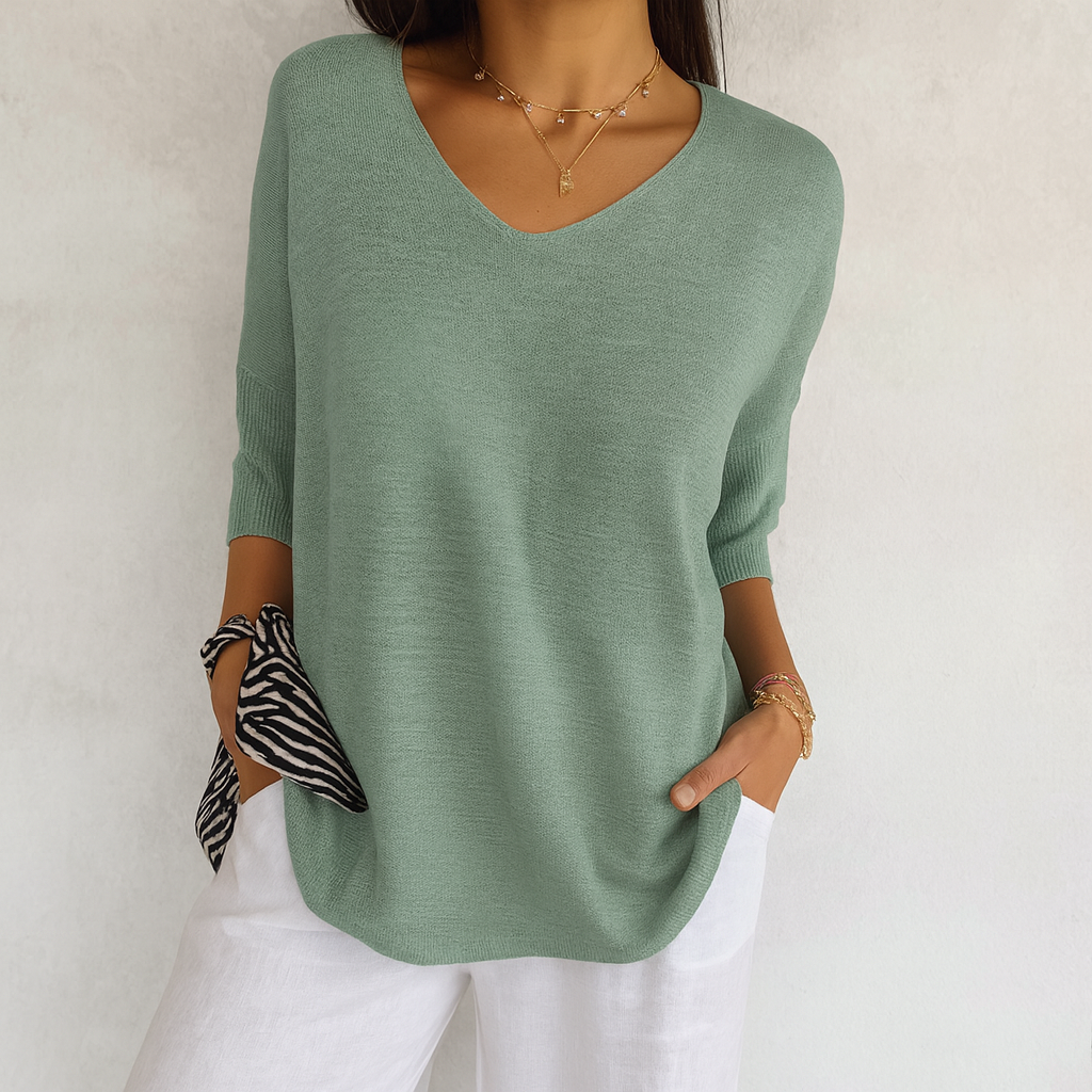 Sara - Plain Knit V-Neck Top