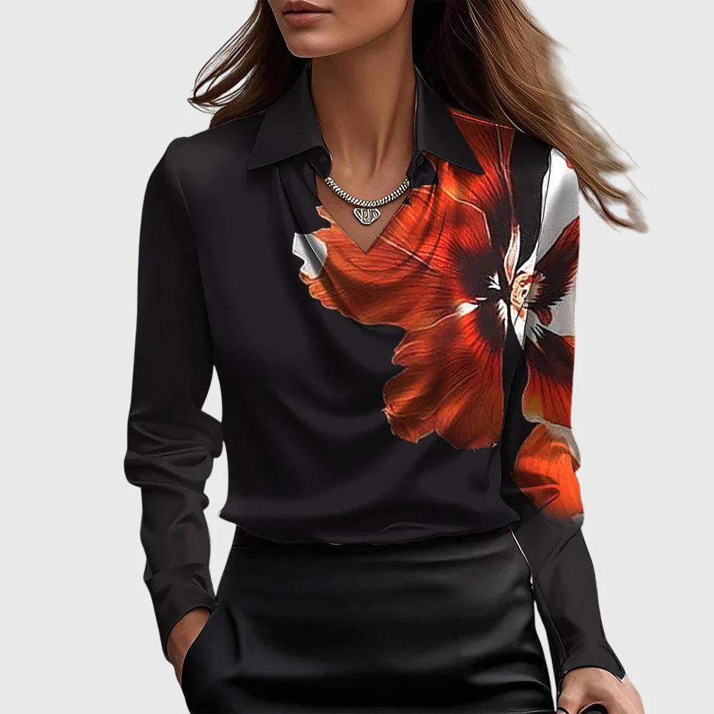 Luxurious shiny blouse with pleated collar
